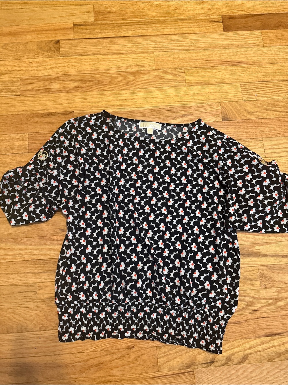 Michael Kors Black Floral Short Sleeve Blouse